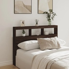 839202 vidaXL Tăblie de pat cu dulap și LED, stejar maro, 140x17x102 cm