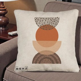 Perna Decorativa Boho Stiva Forme Punctate Terracotta, 40x40 cm, Bej Canapea, Husa Detasabila, Perna Inclusa, BEKZ®