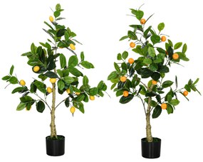 HOMCOM Set de 2 Plante Artificiale Decorative Lamai si Portocal In Ghiveci, Plante Artificiale pentru Decor Interior Exterior, 120cm | Aosom Romania