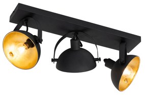 Plafoniera industriala neagra cu auriu 3 lumini reglabile - Magnax