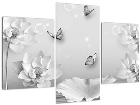 Tablou - Design flori și fluturi (90x60 cm)