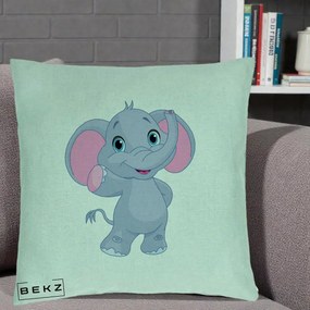 Perna Decorativa Pui de Elefant Kawaii, 40x40 cm, Verde Menta, Husa Detasabila, Perna Inclusa, BEKZ®