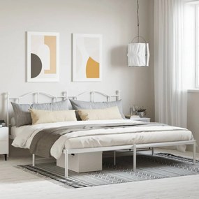 353495 vidaXL Cadru de pat metalic cu tăblie, alb, 200x200 cm