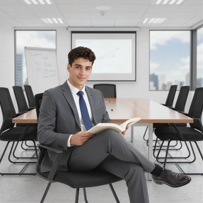 HOMCOM Scaun de Birou Fără Roți Ergonomic cu Brațe pentru Sala de Așteptare, Negru | Aosom Romania