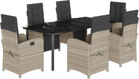 vidaXL Set mobilier de grădină cu perne, 7 piese gri deschis poliratan