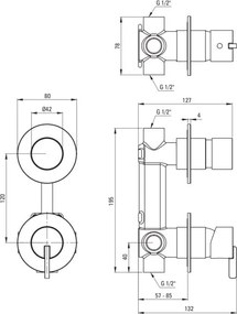 🚿 Baterie duș încastrată SILIA, cu comutator, finisaj cromat – Cod BQS_044P