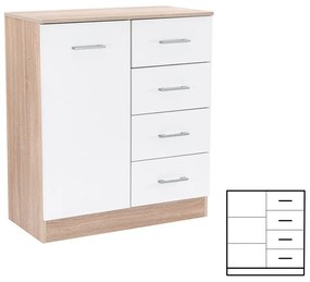 Comodă Miami cu 1 ușă și 4 sertare 80x92 cm alb-stejar sonoma