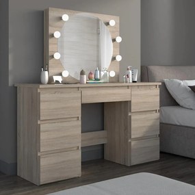 SEM531 - Set Masa toaleta, 120 cm, moderna cosmetica machiaj oglinda, masuta vanity, oglinda cu 8 LED, cu sau fara scaun - Sonoma