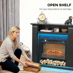 HOMCOM Șemineu Electric Reglabil cu Flacără 3D, Temporizator și Telecomandă Negru | Aosom Romania