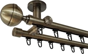 Galerie dublă KULA LUX 19/19 mm aur antic – țeavă profil cu canal, prindere tavan (Alege marime: 120 cm)