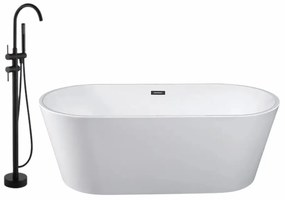 Set cada baie ovala freestanding 170 x 75 cm, Ovale Foglia, plus baterie freestanding, negru mat cu pipa pivotanta
