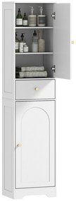 HOMCOM Dulap baie înalt, mobilier depozitare coloană cu dulapuri, sertar și rafturi reglabile 40x29,5x170cm alb | Aosom Romania