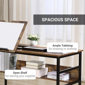HOMCOM Masa pentru desen rabatabila pe 15 niveluri de la 0-70°, birou pentru camera si birou in stil industrial, 120x60x75cm, maro | Aosom Romania
