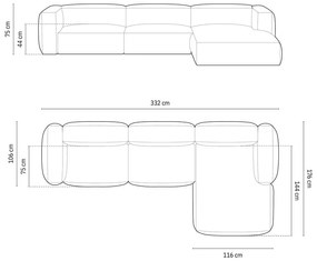 Colțar modular maro deschis cu tapițerie din catifea (cu colț pe partea dreaptă/cu șezlong) Martina – Micadoni