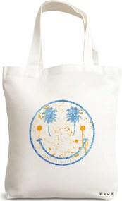 Sacosa de Panza pentru Cumparaturi, Geanta Tote, model Party Smile, 38x34.5 cm, Alba, BEKZ®