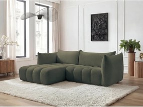 Colțar verde cu tapițerie din țesătură bouclé (cu colț pe partea stângă/cu șezlong) Azra – Bobochic Paris