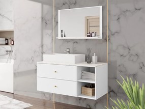 Mobilier baie Kiago I (Alb mat + Marmură bianco + auriu) . 1103951