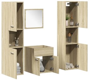 vidaXL Set mobilier de baie, 4 piese, stejar sonoma, lemn prelucrat