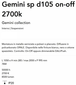 Lustra LED suspendata design circular Gemini sp d105 on-off 2700k alba