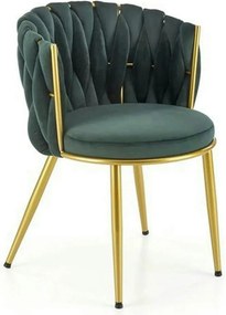 Scaun de dining K517, verde inchis/auriu, stofa catifelata/metal, 57x6