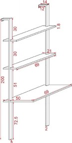 Biblioteca lemn, Seria A-620, Homs, negru/natur, 200 x 70 x 50 cm, lemn/metal,30283
