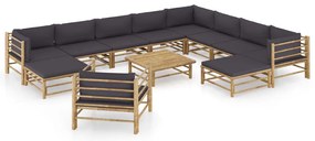 vidaXL Set mobilier de grădină cu perne gri închis, 12 piese, bambus