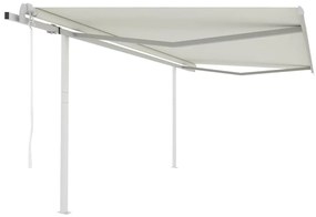 vidaXL Copertină retractabilă automat, cu stâlpi, crem, 4x3 m