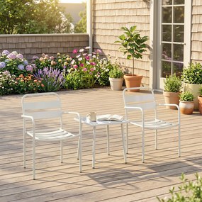 Outsunny Set Bistrò 3 Piese din Oțel Galvanizat, Set de Grădină cu 2 Scaune și Masă din Sticlă Temperată, Mobilier Exterior pentru Terasă, Balcon, Alb | Aosom Romania