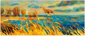 Tablou - Apus de soare peste lac, pictură acrilică (120x50 cm)