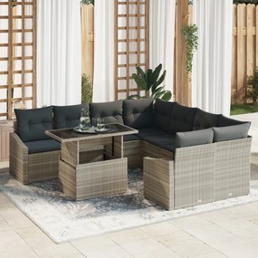 vidaXL Set de canapea de grădină 9 piese cu perne, gri deschis, din ratan sintetic