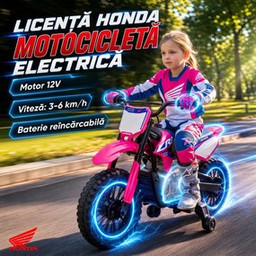 AIYAPLAY Motocicletă electrică pentru copii 3+ ani, licență Honda CRF 450R, 12V, baterie litiu, cu suspensii, roz | Aosom Romania