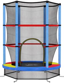 HOMCOM Saltea Elastică pentru Copii 3-6 Ani cu Plasă de Protecție, 6 Stâlpi și 3 Intrări, Ø140x190 cm, Multicolor | Aosom Romania