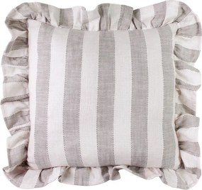 Față de pernă din bumbac organic, bej și alb, model în dungi cu volănaș decorativ, 45 × 45 cm, „Ida Stripe"