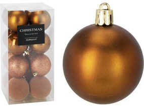 Set de 16 ornamente de Crăciun Festive Sparkles,auriu maro, diametru 6 cm, plastic