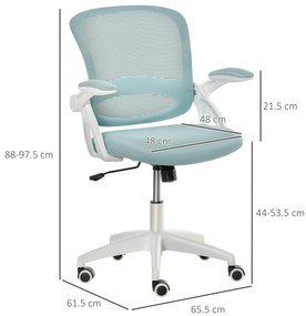 Vinsetto Scaun de Birou Ergonomic cu Spătar din Plasă, Sezut Capitonat, Înălțime Ajustabilă, Albastru, 65.5x61.5x88-97.5cm | Aosom Romania