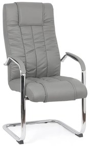 Scaun vizitator gri OFF 8115 din piele ecologică și cadrul cromat tip sanie