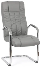 Scaun vizitator gri OFF 8115 din piele ecologică și cadrul cromat tip sanie