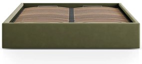 Pat matrimonial verde tapițat cu spațiu de depozitare/fără tăblie cu somieră 160x200 cm Susan – Micadoni