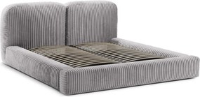 Pat matrimonial gri deschis tapițat cu spațiu de depozitare cu somieră 160x200 cm Martina – Micadoni