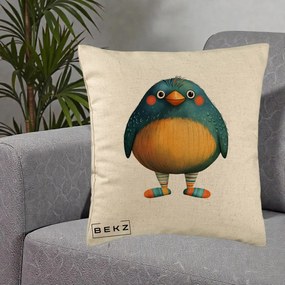 Perna Decorativa Pasare Teal cu Sosete Dunghi, 40x40 cm, Bej, Husa Detasabila, Perna Inclusa, BEKZ®