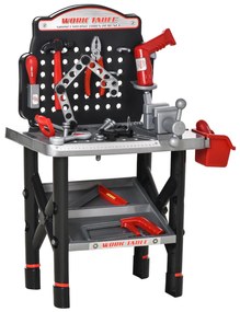 HOMCOM Banc de Lucru Jucarie cu 50 Accesorii, Unelte pentru Copii 3-6 Ani cu Bormasina cu Baterie, Negru Gri
