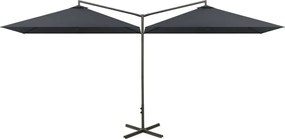 vidaXL Umbrelă de soare dublă cu stâlp din oțel, antracit, 600x300 cm
