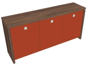 Dulap mic Verno 188 x 46 x 90 cm, uși de sticlă, nuc / portocaliu