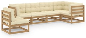 Set mobilier de gradina cu perne, 6 piese, lemn masiv pin maro miere, 1, Da