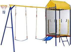 Dispozitiv multifuncțional 4-în-1 pentru exterior pentru copii, trambulină cu plasă de siguranță, pentru 3–8 ani, 336x217x238 cm, Multicolor