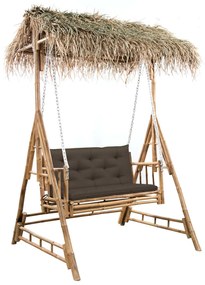 vidaXL Balansoar cu 2 locuri, frunze palmier și pernă, 202 cm, bambus