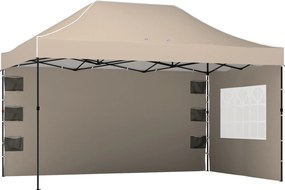 Outsunny Pavilion 3x4,3m, Acoperiș UPF50+, Pereți, Geantă cu Roți, Tenda Grădină, Maro Nisipiu | Aosom Romania