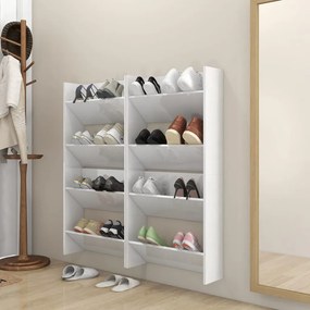 Pantofare de perete, 4 buc., alb extralucios, 60x18x60 cm, PAL