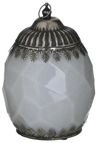Felinar din sticla cu LED Antique Silver 14 cm x 19 cm