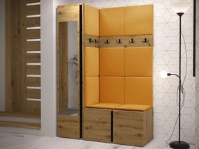 Mobilier hol Tovenaz X (Stejar artisan + Negru + Galben) (cu oglindă). 1104798